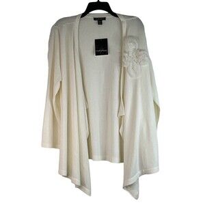 Designers Originals Soft White Waterfall Cardigan Lapel Flowers New with Tags 1X